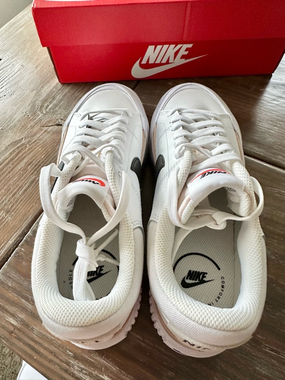 Nike Women’s Court Legacy Lift Sneakers with Black Swoosh and Tan Stripe - Picture 5 of 9